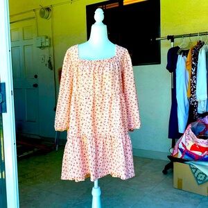 BABY DOLL DRESS ASOS DESIGN MINI Dress Pink Floral 3/4 Puffed Sleeves Si…